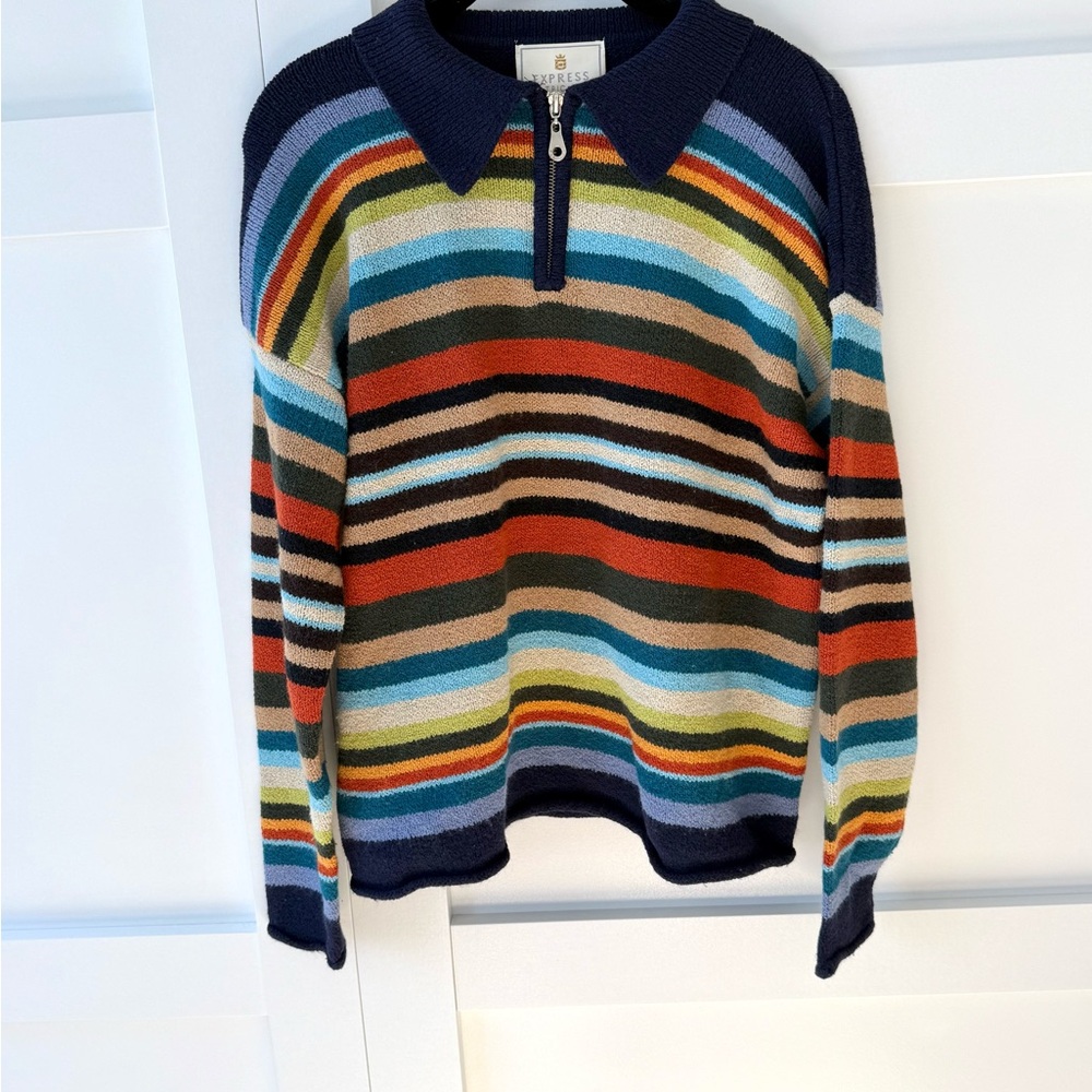 Vintage Express Tricot Striped Sweater with Collar from the 90’s.